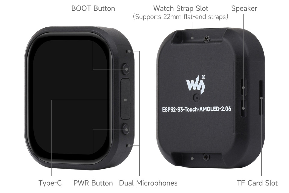 ESP32 S3 Smart Watch Case ESP32 S3 Smart Watch Interfaces