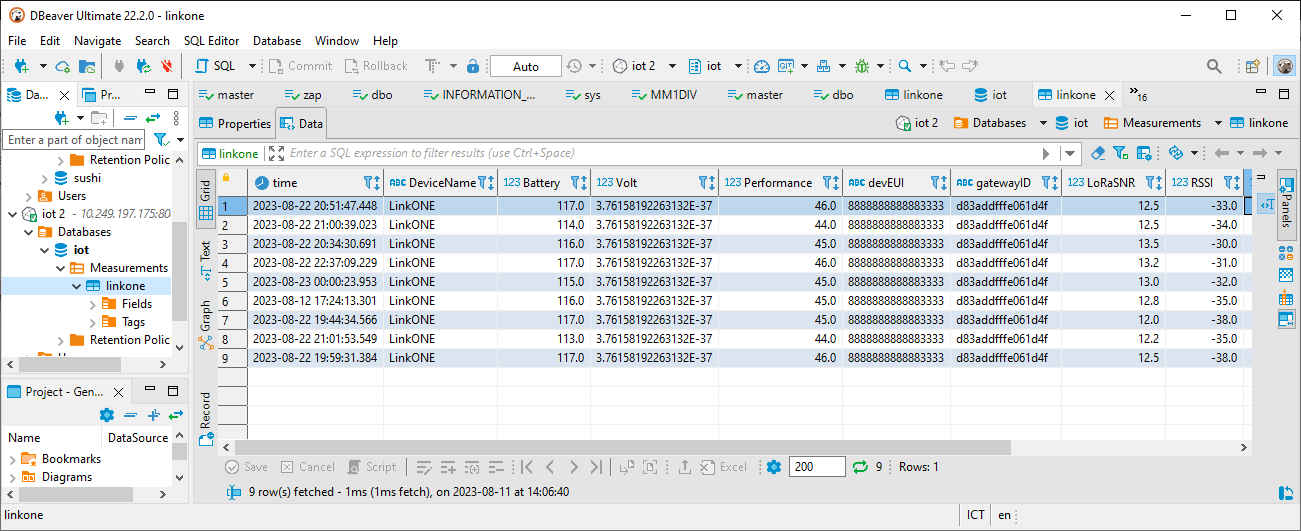 InfluxDB battery level LoRaWAN data InfluxDB battery level LoRaWAN data