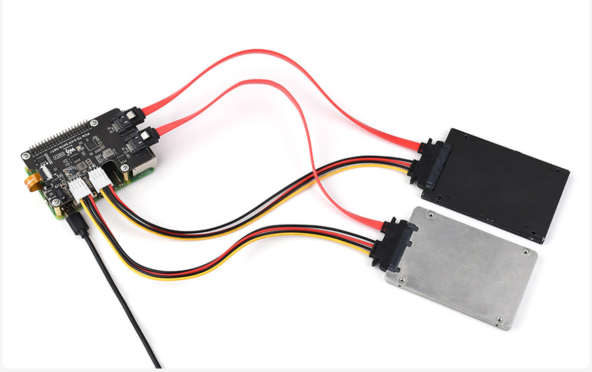 PCIe TO 2 CH SATA HAT+with SATA drives connected PCIe TO 2-CH SATA HAT+with SATA drives connected