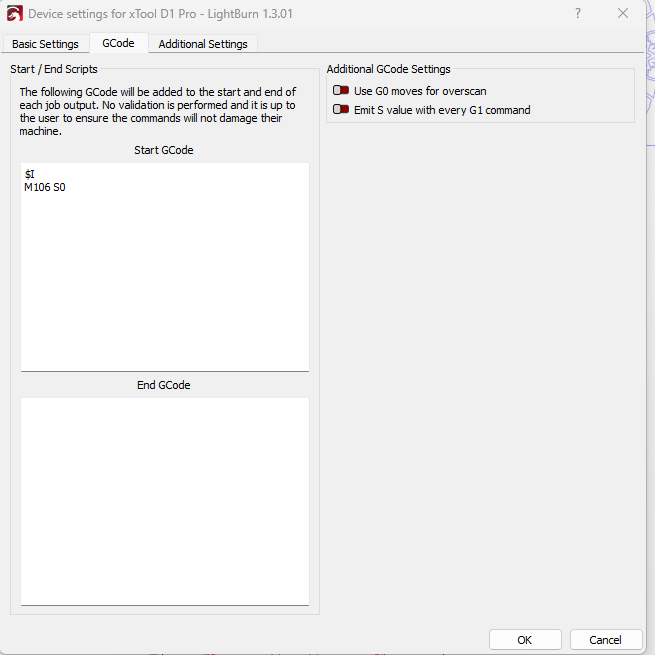xTool D1 Pro Offline mode LightBurn parameters xTool D1 Pro Offline mode LightBurn parameters