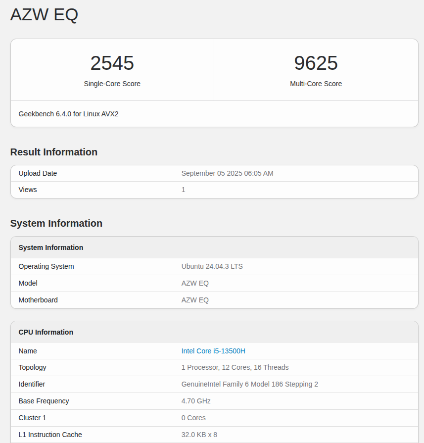Beelink EQi13 Pro Geekbench 6.4.0 Beelink EQi13 Pro Geekbench 6.4.0