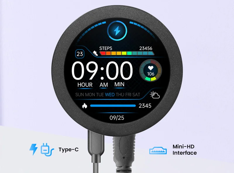 Elecrow 2.8 Inch Round IPS Display with Mini HDMI and USB C connected Elecrow 2.8 Inch Round IPS Display with Mini HDMI and USB C connected