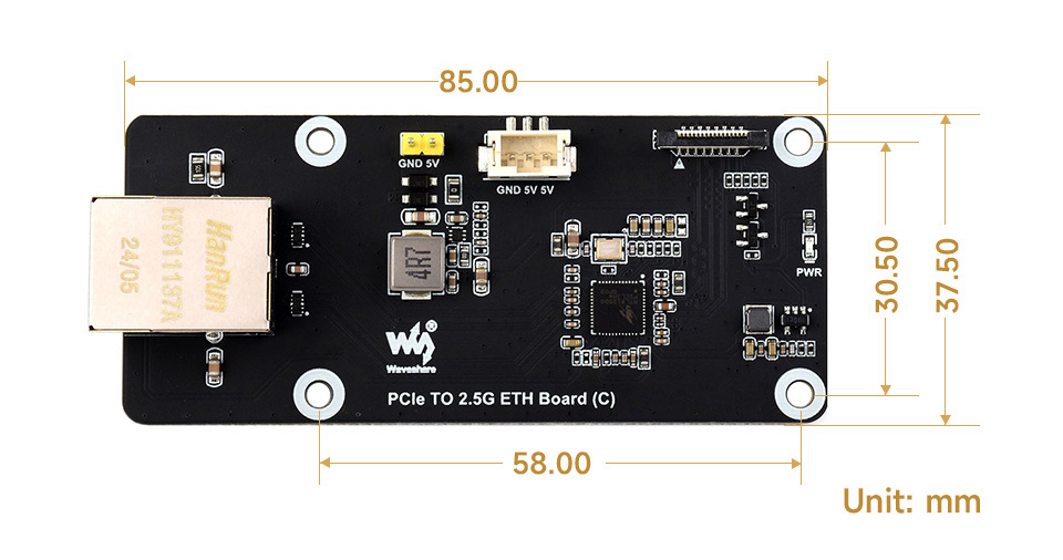 Waveshare PCIe TO 2.5G ETH Board (C) Dimensions Waveshare PCIe TO 2.5G ETH Board (C) Dimensions
