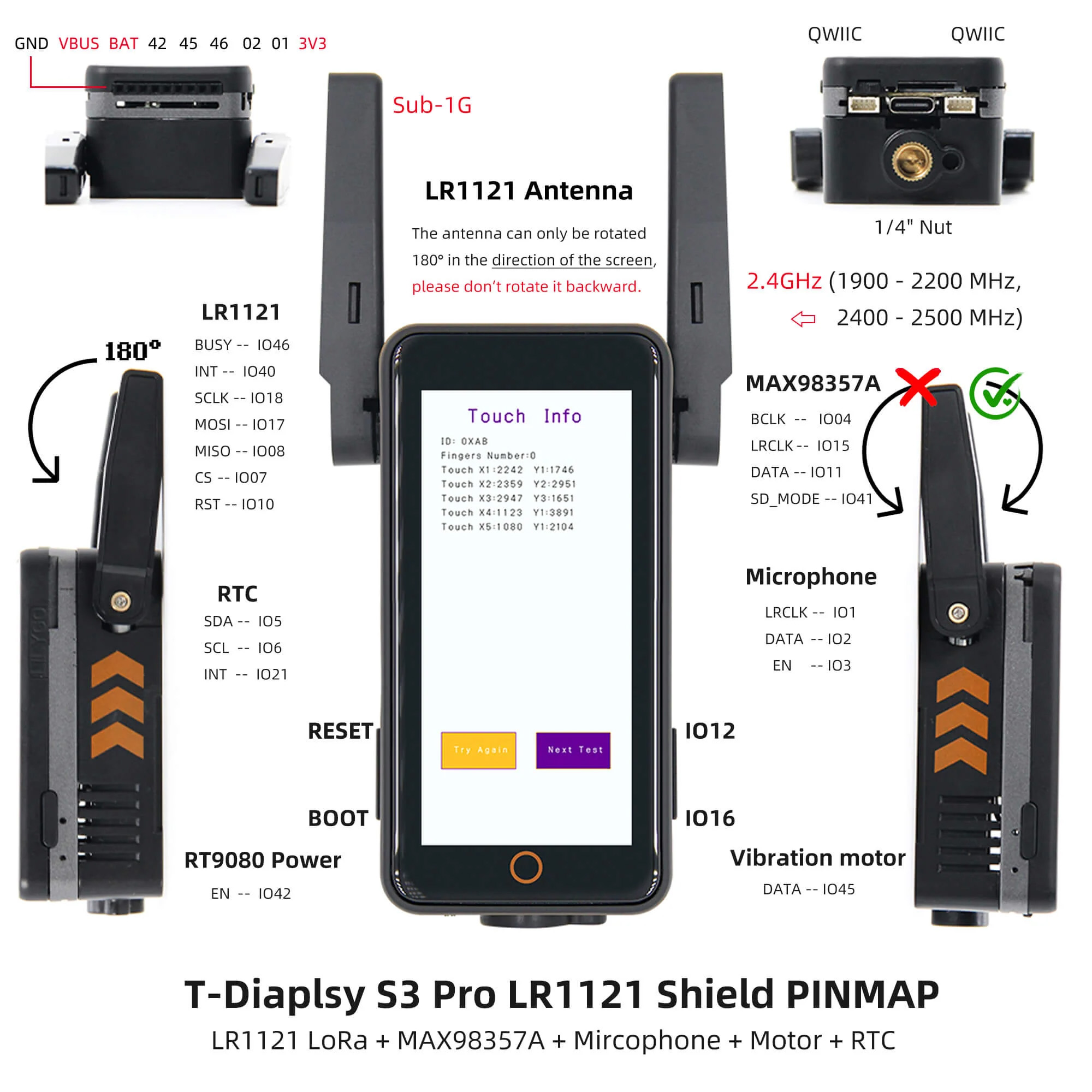T Display S3 Pro LR1121 Interface and Pinmap T-Display-S3 Pro LR1121 Interface and Pinmap