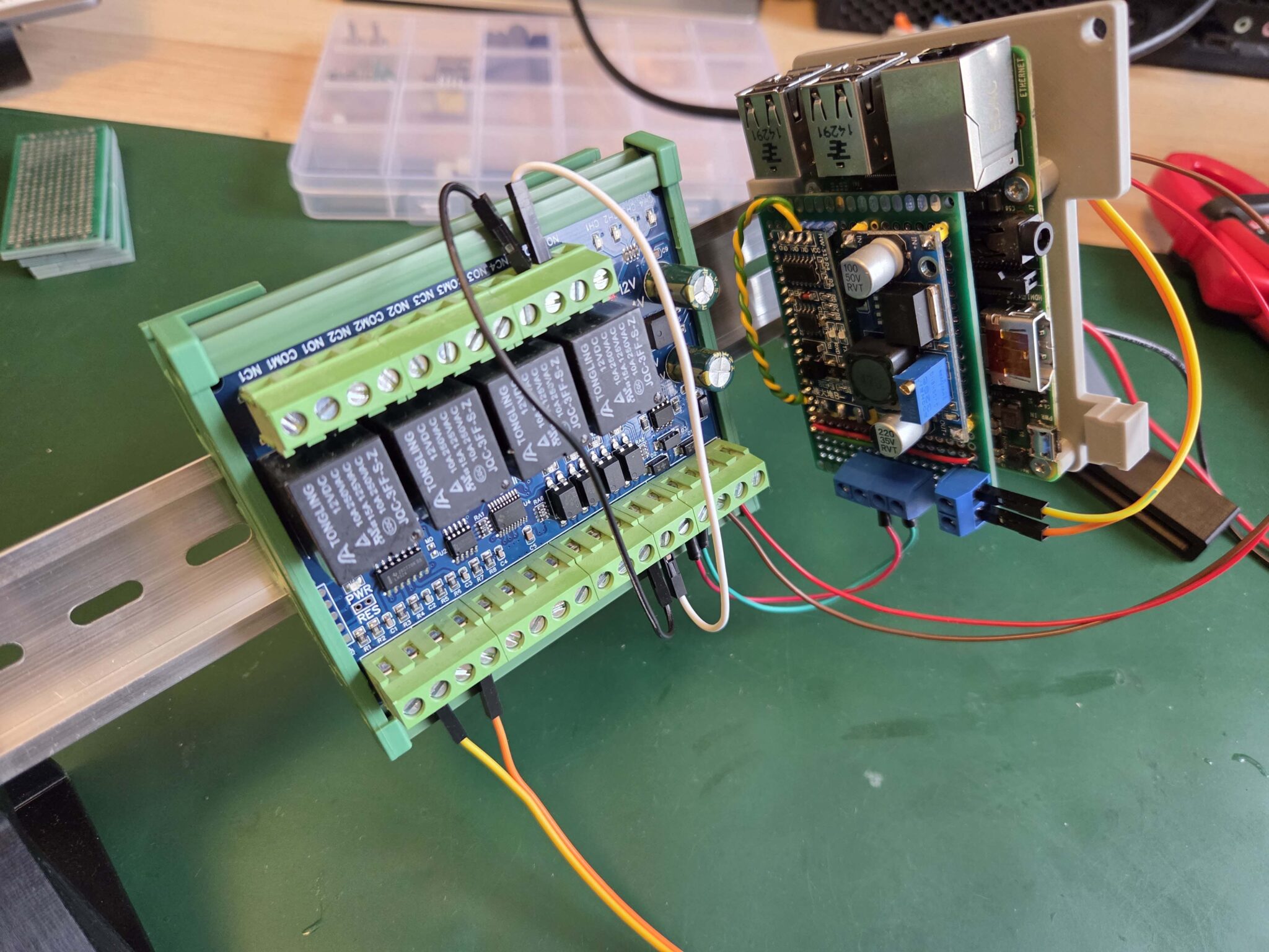 RS485 Modbus HAT on a Raspberry Pi connected to an industrial relay module RS485 Modbus HAT on a Raspberry Pi connected to an industrial relay module