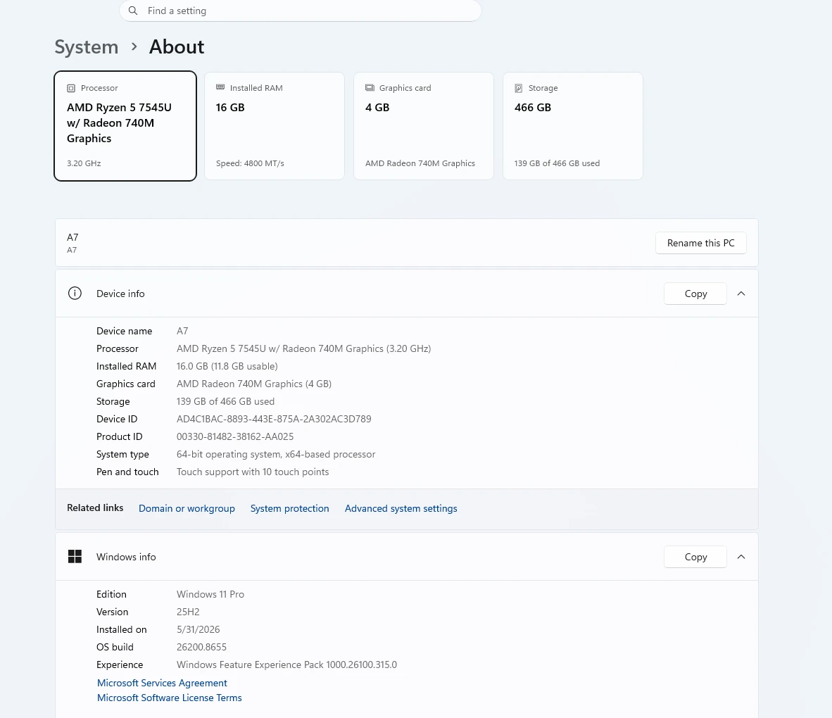 GEEKOM A7 AMD Ryzen 5 7545U system about GEEKOM A7 AMD Ryzen 5 7545U system about