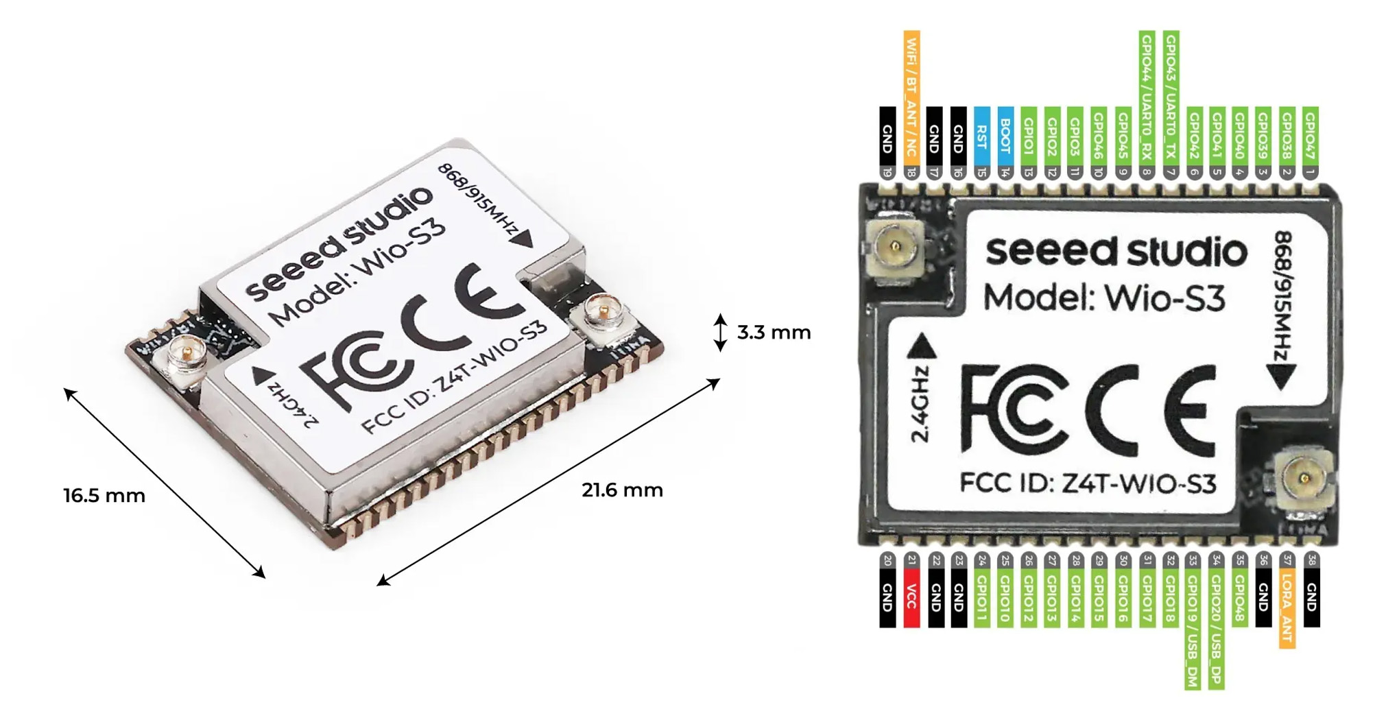 Seeed Studio Wio S3 IoT module dimensions and pinout Seeed Studio Wio-S3 IoT module dimensions and pinout