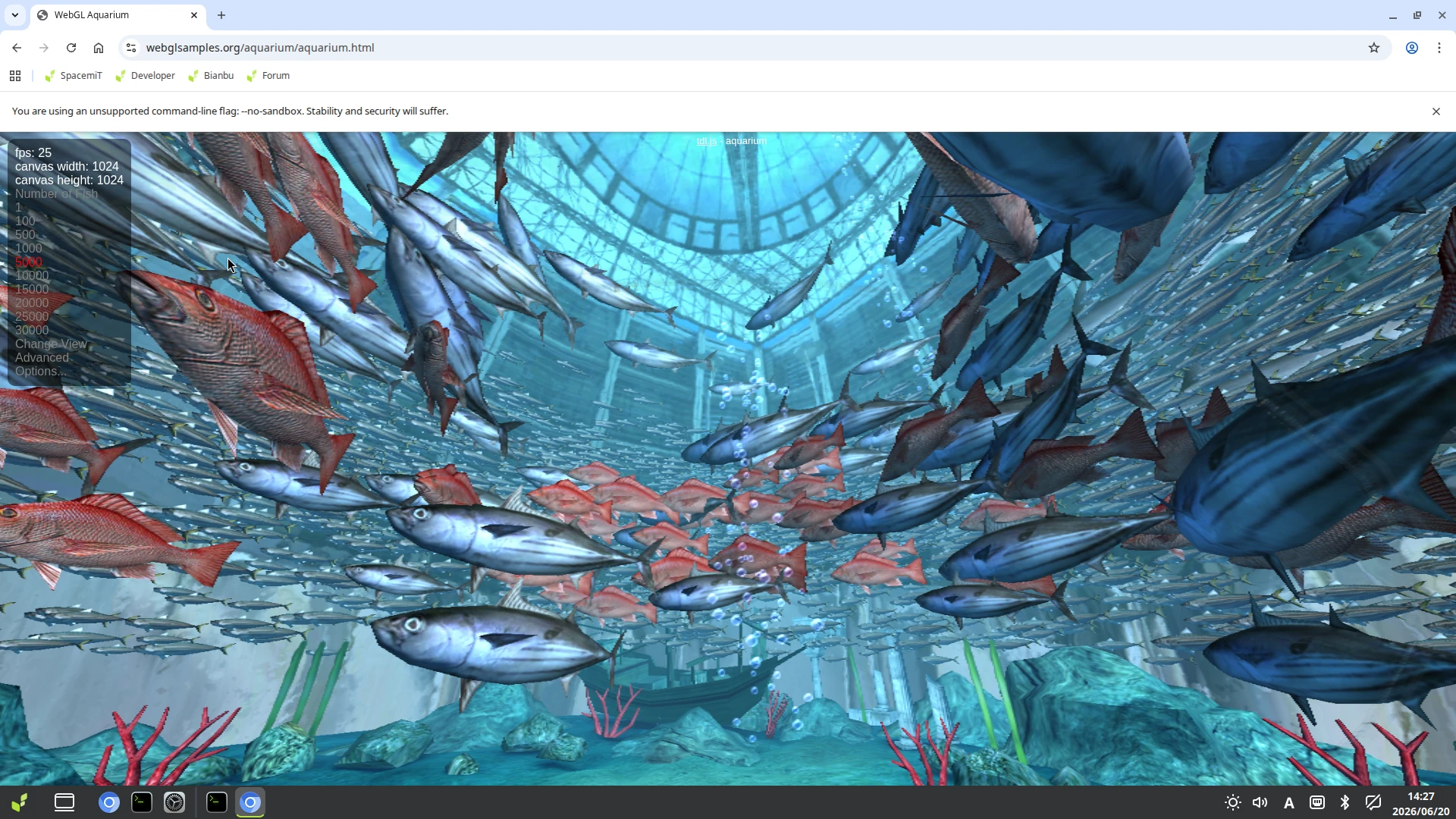 SpacemiT K3 Pico-ITX Chromium WebGL Aquarium SpacemiT K3 Pico-ITX Chromium WebGL Aquarium