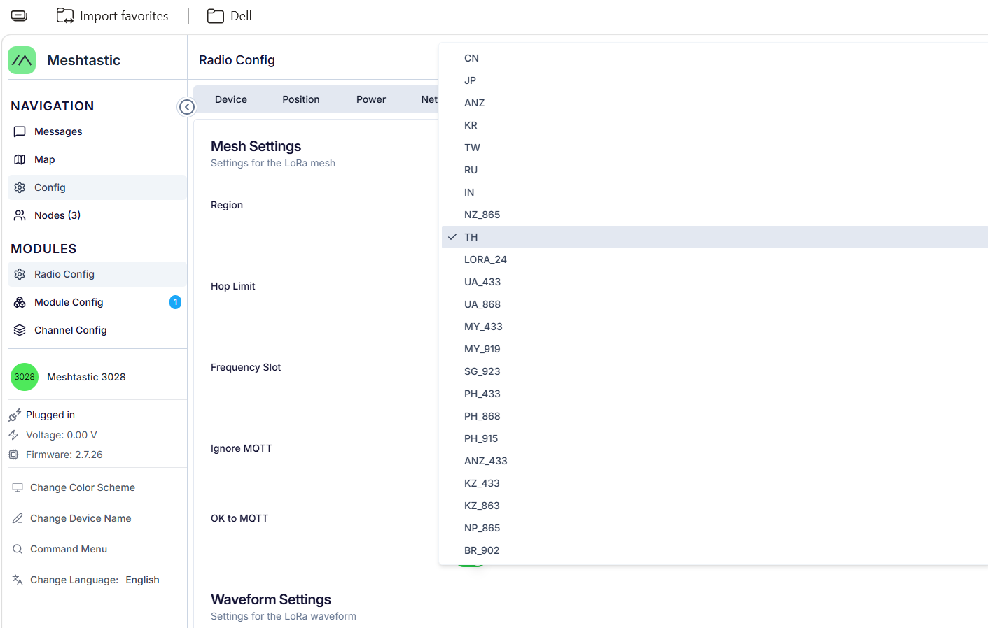 Meshtastic LoRa Country Configure Meshtastic LoRa Country Configure