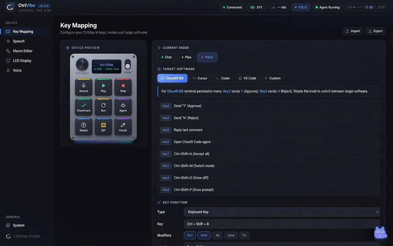 CtrlVibe Key Mapping interface CtrlVibe Key Mapping interface
