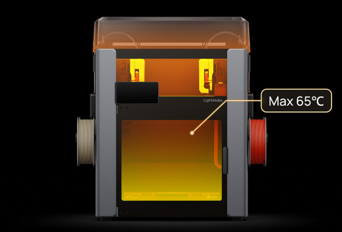 Optional heating chamber LightMake L4 with the optional Thermo Top Kit Cover providing chamber heating up to 65°C.